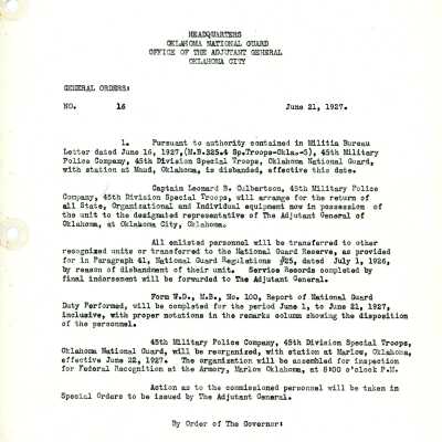 General Order #16 Headquarters Oklahoma National Guard-1927