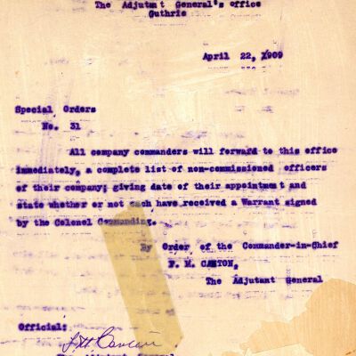 Special Order #31 Headquarters Oklahoma National Guard-1909