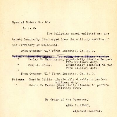 Special Order #33 Headquarters Oklahoma National Guard-1907