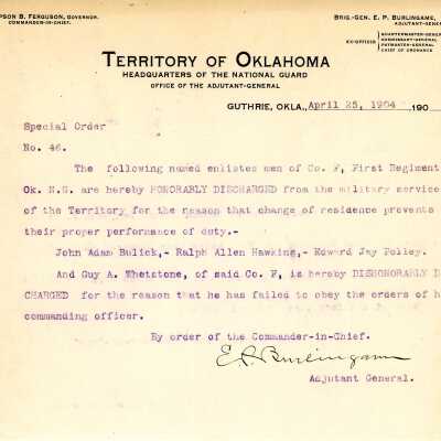 Special Order #46 Headquarters Oklahoma National Guard-1904