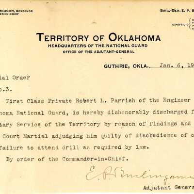 Special Order #3 Headquarters Oklahoma National Guard-1906