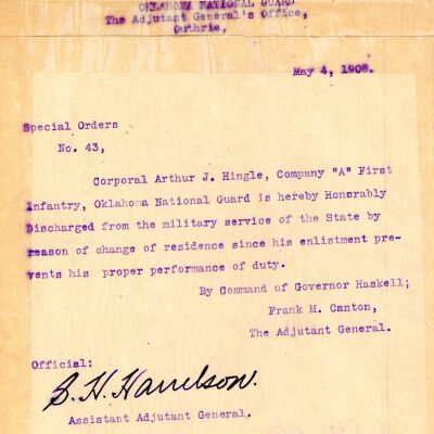 Special Order #43 Headquarters Oklahoma National Guard-1908