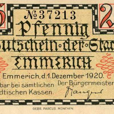 German City of Emmerich Twenty-Five Pfennig Notgeld-1920
