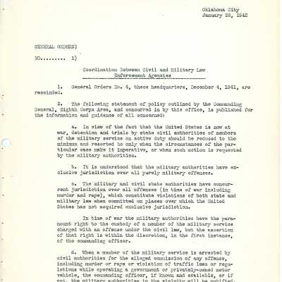 General Order #1 Headquarters Oklahoma National Guard-1942
