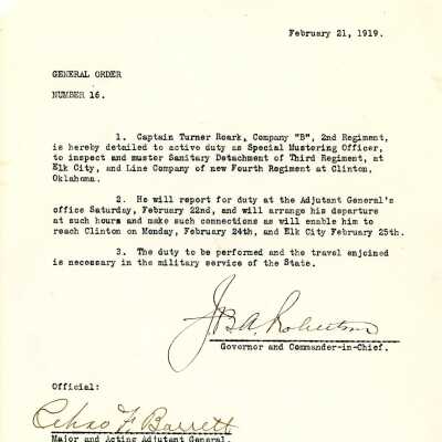 General Order #16 Headquarters Oklahoma National Guard-1919