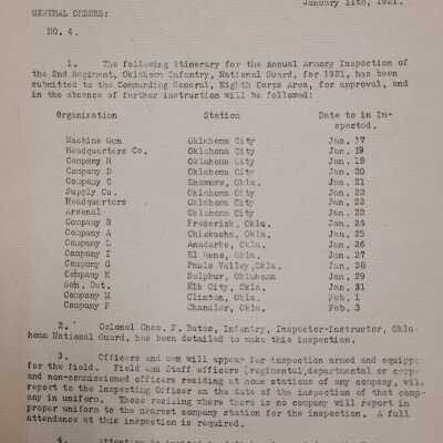 General Order #4 Headquarters Oklahoma National Guard-1921