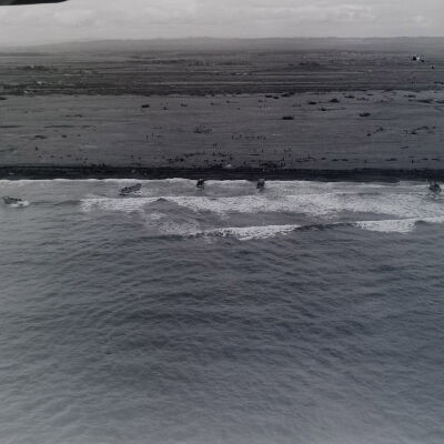 Aerial view of beach landing exercise