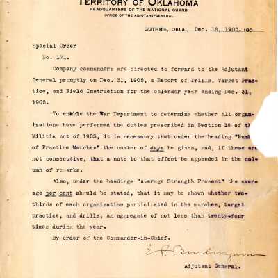 Special Order #171 Headquarters Oklahoma National Guard-1905
