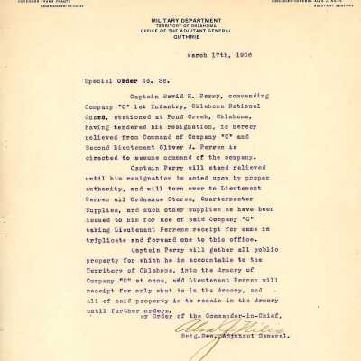 Special Order #36 Headquarters Oklahoma National Guard-1906