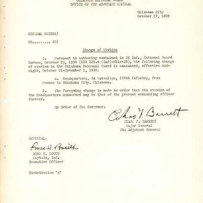 General Order #20 Headquarters Oklahoma National Guard-1938