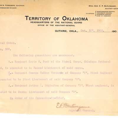Special Order #106 Headquarters Oklahoma National Guard-1903