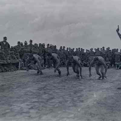 Soldiers lined up for a race