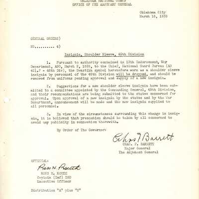 General Order #4 Headquarters Oklahoma National Guard-1939