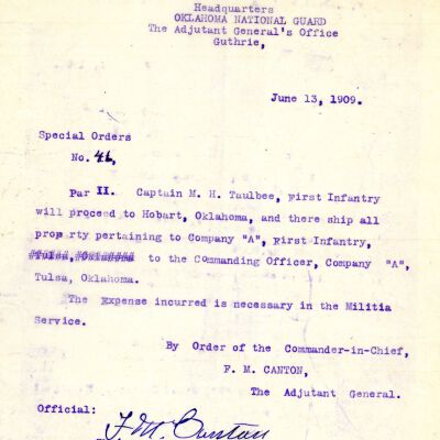 Special Order #46 Headquarters Oklahoma National Guard-1909