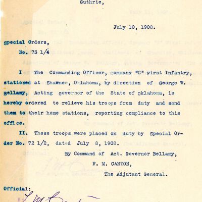 Special Order #73.25 Headquarters Oklahoma National Guard-1908