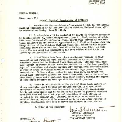 General Order #21 Headquarters Oklahoma National Guard-1940
