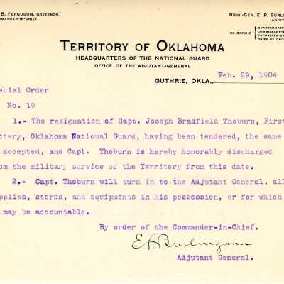Special Order #19 Headquarters Oklahoma National Guard-1904