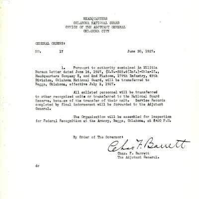 General Order #17 Headquarters Oklahoma National Guard-1927