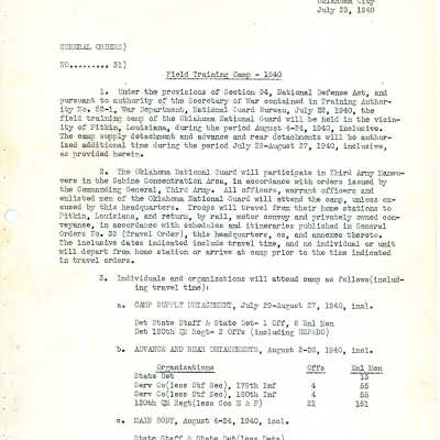 General Order #31 Headquarters Oklahoma National Guard-1940