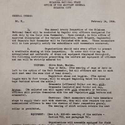 General Order #7 Headquarters Oklahoma National Guard-1924
