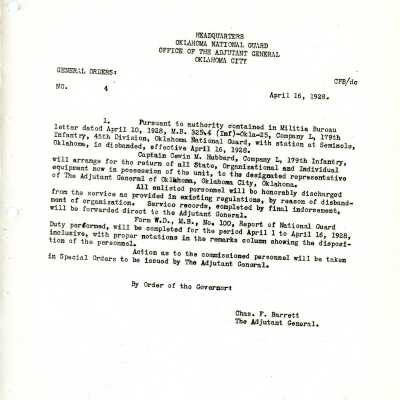 General Order #4 Headquarters Oklahoma National Guard-1928