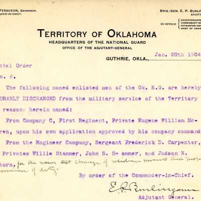 Special Order #6 Headquarters Oklahoma National Guard-1904