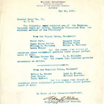 Special Order #55 Headquarters Oklahoma National Guard-1906