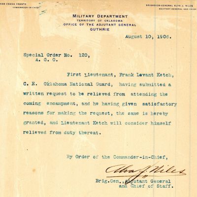 Special Order #120 Headquarters Oklahoma National Guard-1906