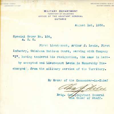 Special Order #106 Headquarters Oklahoma National Guard-1906