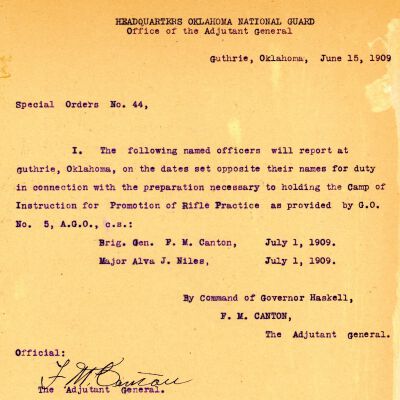 Special Order #44 Headquarters Oklahoma National Guard-1909