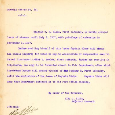 Special Order #34 Headquarters Oklahoma National Guard-1907