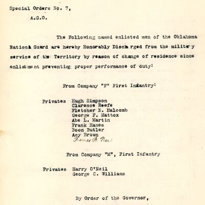 Special Order #7 Headquarters Oklahoma National Guard-1907