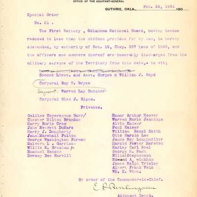 Special Order #21 Headquarters Oklahoma National Guard-1904