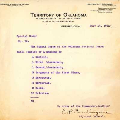 Special Order #72 Headquarters Oklahoma National Guard-1904