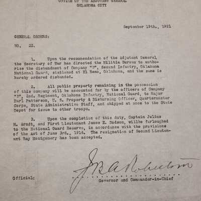 General Order #22 Headquarters Oklahoma National Guard-1921