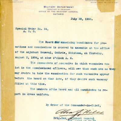 Special Order #94 Headquarters Oklahoma National Guard-1906