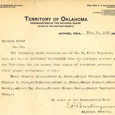 Special Order #29 Headquarters Oklahoma National Guard-1906