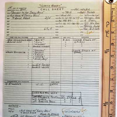 Green Hornet Call Sheet