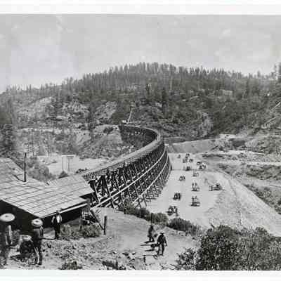 Photograph of Railroad Workers in Secret Town Trestle near Sierra, Sacramento, 1877