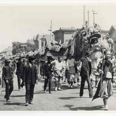 Photograph of Lion Dance, Oakland CA, 1907