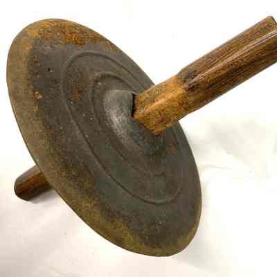 Herb Grinding Millstone/Disk, Wood Handle, and Iron Trough