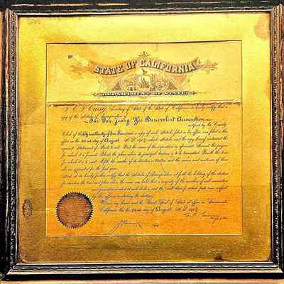 State of California certificate - framed