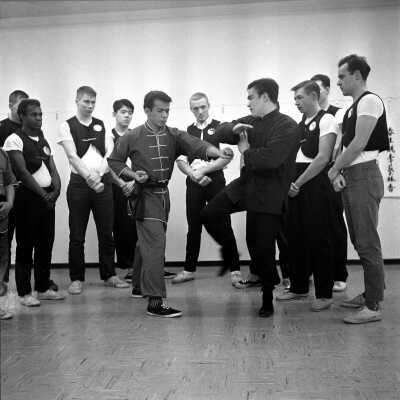 Bruce Lee in martial arts demonstration with Doug Palmer, n.d.