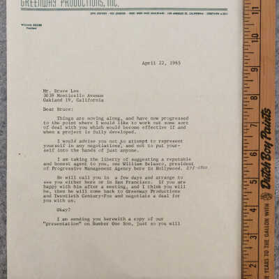 Letter from Greenway Productions to Bruce Lee