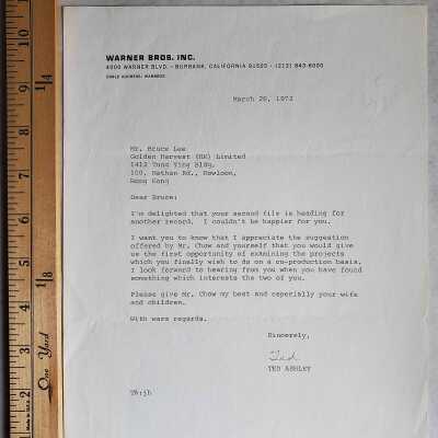 Warner Bros. Letter to Bruce Lee