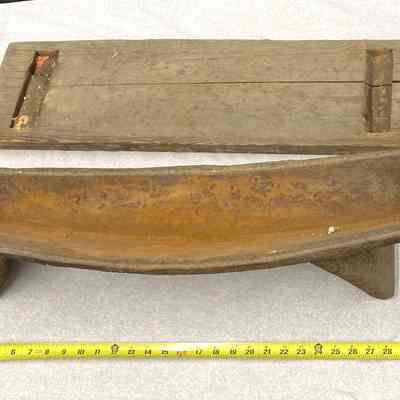 Herb Grinding Millstone, Iron Trough, and Wooden Base