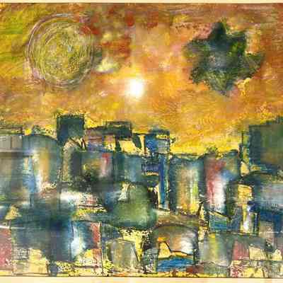 Framed Abstract Painting of a Skyline