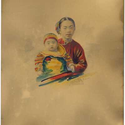 Chinese woman and child. SF Chinatown. By Hortense Schultz.