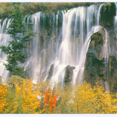 Postcard Set, China, Sichuan, Waterfalls at Jiuzhaigou Valley