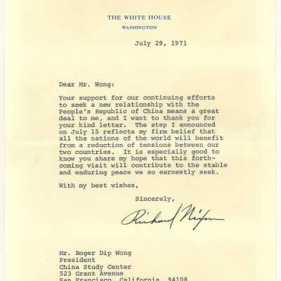 Letter to Roger Dip Wong from Richard Nixon